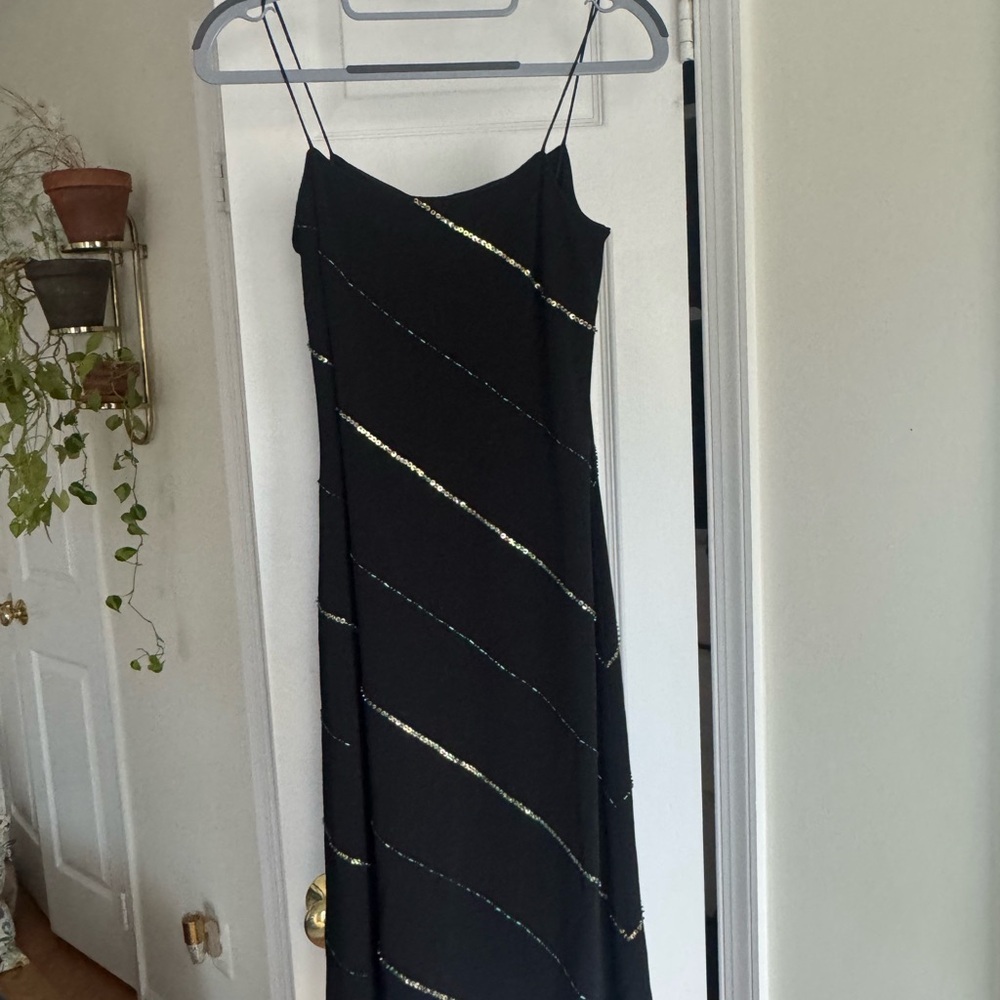Rimini by Shaw Black Beaded Slip Dress Size 6 Y2K Cocktail